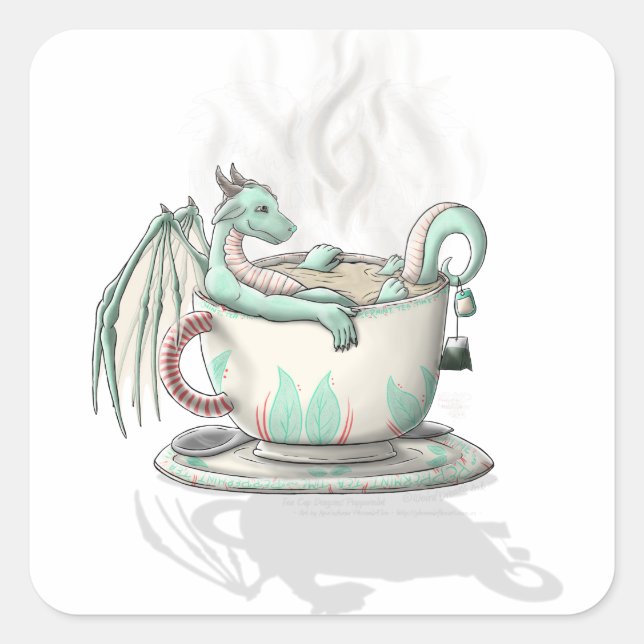 Tea Cup Dragons: Peppermint (Clear) Square Sticker (Front)