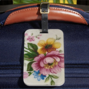 Tea Cup Floral Bouquet Luggage Tag