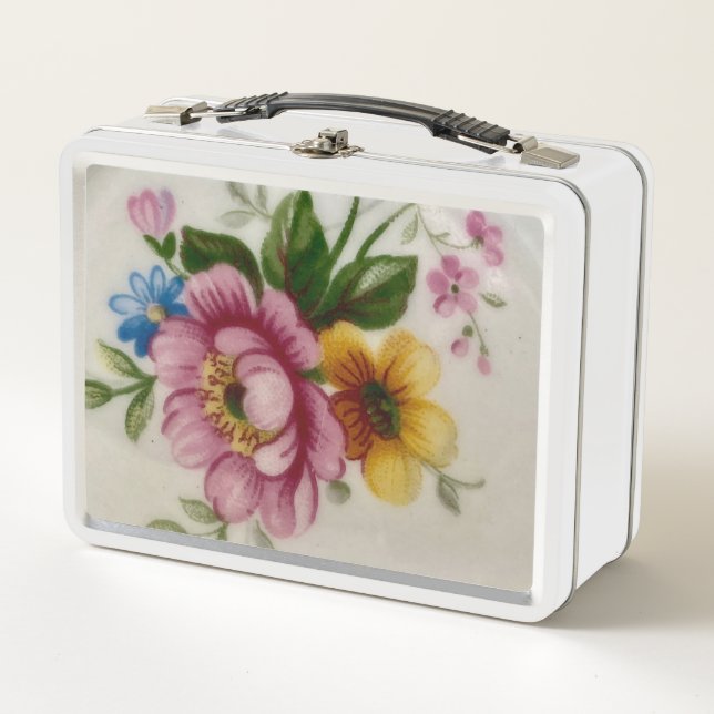 Tea Cup Floral Bouquet Metal Box (Front)
