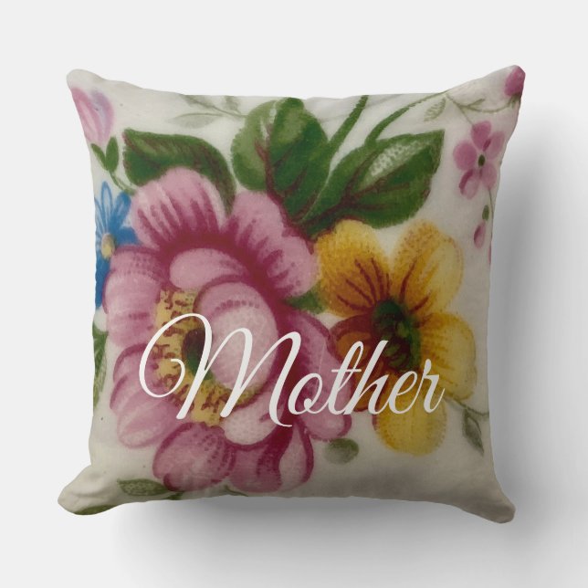 Tea Cup Floral Bouquet Throw Pillow (Front)