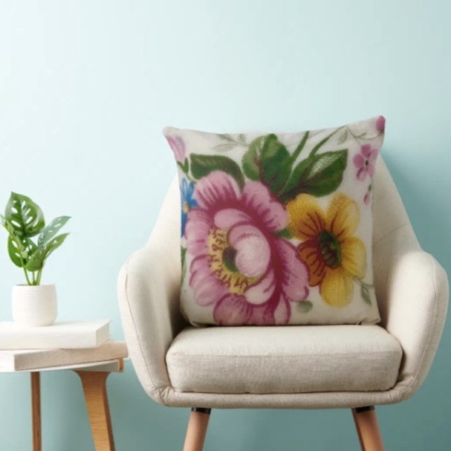 Tea Cup Floral Bouquet Throw Pillow (Creator Uploaded)