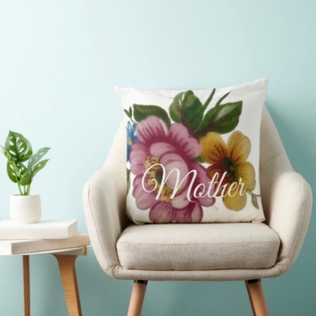 Tea Cup Floral Bouquet Throw Pillow (Cozy throw pillow that reminds Mom she’s loved—perfect Mother’s Day home accent
)