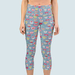 Tea Cup Pattern Blue Capri Leggings<br><div class="desc">A modern take on pretty vintage bone china or porcelain tea cups. Put the kettle on! Original art by Nic Squirrell.</div>