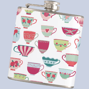 Tea Cup Pattern Modern Retro Hip Flask