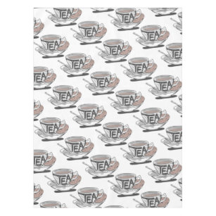 tea cup PATTERN WITH SPOON ALL TRANS Tablecloth