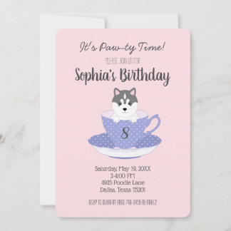 Tea Cup Puppy Birthday Party Invitations