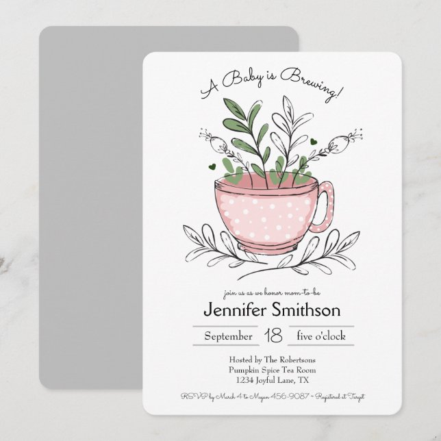 Tea Cup Tea Party Baby Shower Invitations (Front/Back)
