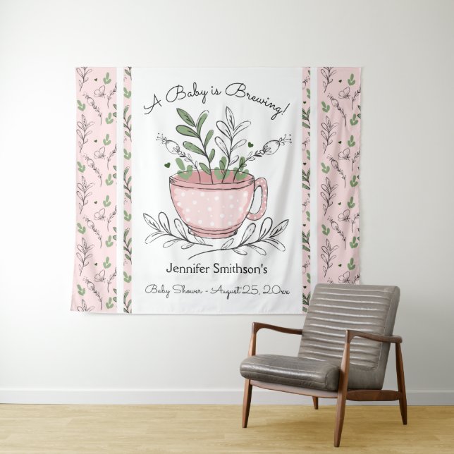 Tea Cup Tea Party Baby Shower Tapestry (In Situ (Horizontal))