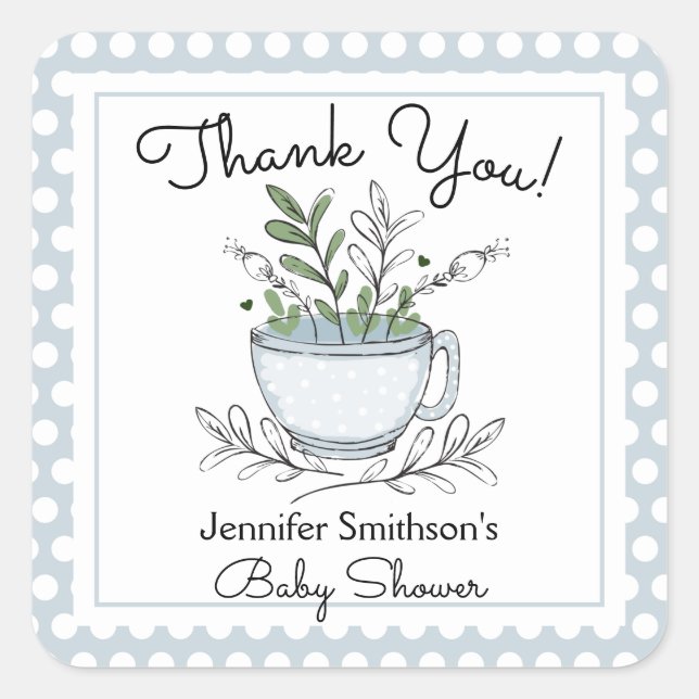 Tea Cup Tea Party Baby Shower Thank You Square Sti Sticker (Front)