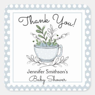 Tea Cup Tea Party Baby Shower Thank You Square Sti Sticker