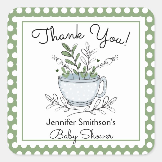 Tea Cup Tea Party Baby Shower Thank You Square Sticker (Front)