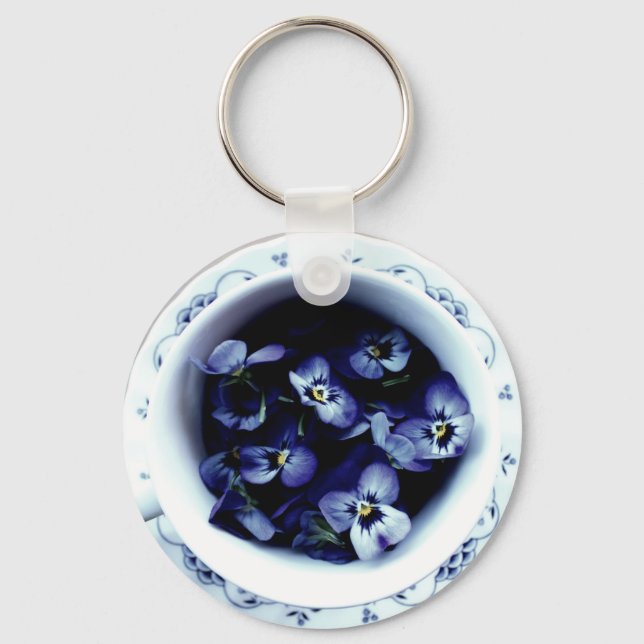 Tea Cup Violets Keychain (Front)