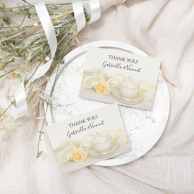 Tea Cup White Rose Flower Wedding Thank You Note Card (Creator Uploaded)