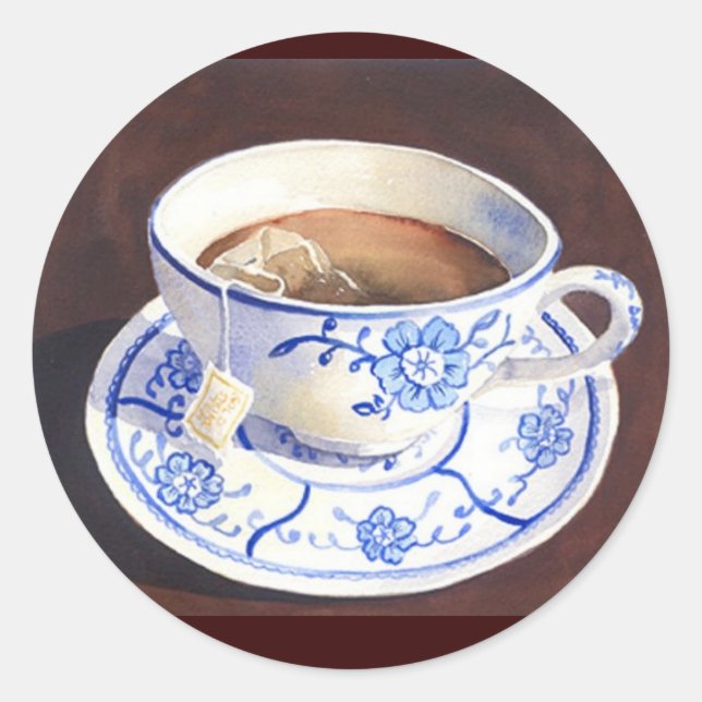Tea Cup with Teabag Classic Round Sticker (Front)