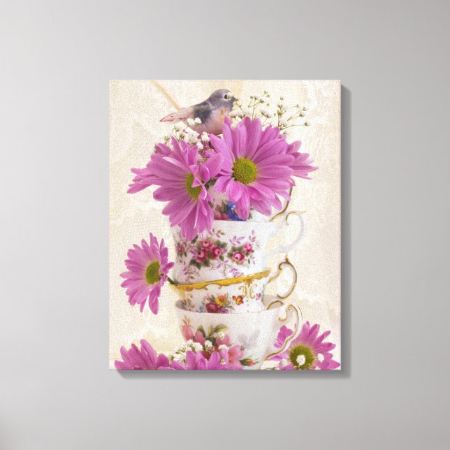 Tea Cups And Daisies Canvas Print (Front)