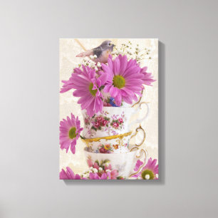 Tea Cups And Daisies Canvas Print