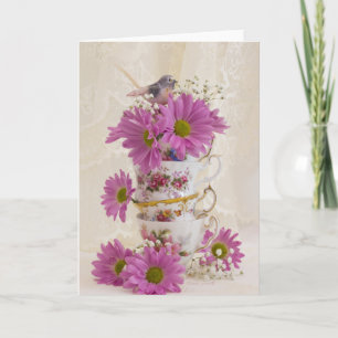 Tea Cups And Daisies Card