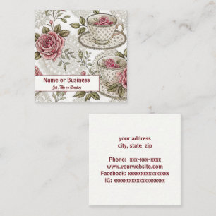 Tea cups and roses square business card