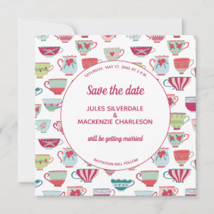 Tea Cups Modern Vintage Save the Date Invitation