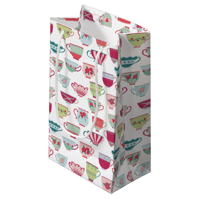Tea Cups Modern Vintage Small Gift Bag (Front Angled)
