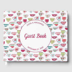 Tea Cups Modern Vintage Wedding Guest Book
