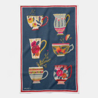 Tea Cups Navy Tea Towel