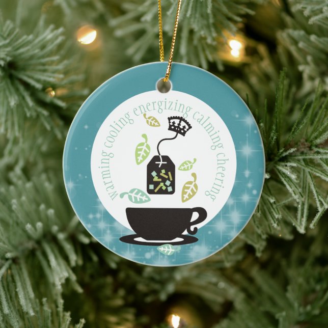 Tea cures everything teabag teacup Christmas Ceramic Ornament (Tree)