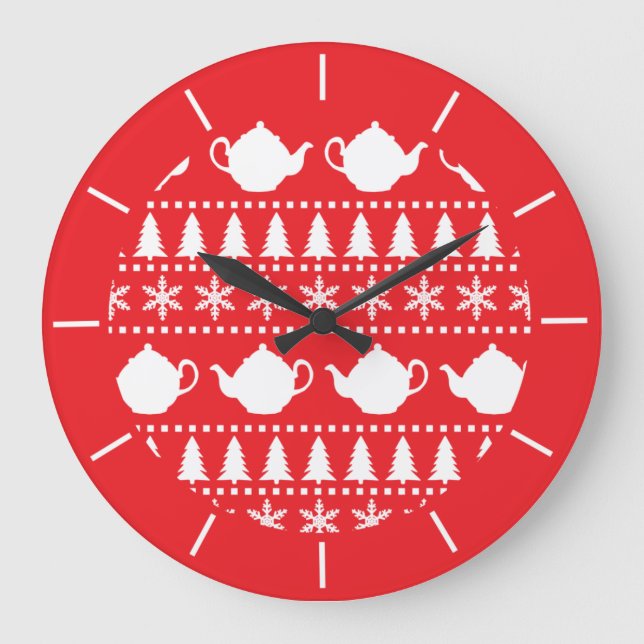Tea Drinker Christmas Jumper Festive Teapots Large Clock (Front)