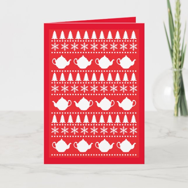 Tea Drinker Ugly Christmas Jumper Teapots Holiday Card (Front)