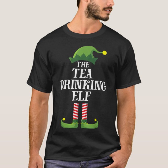 Tea Drinking Elf Matching Family Group Christmas P T-Shirt (Front)