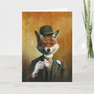 Tea Drinking Fox Card