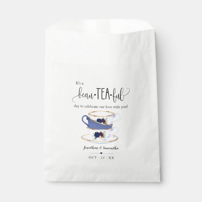 Tea Favour Bags navy floral wedding favour bag (Front)