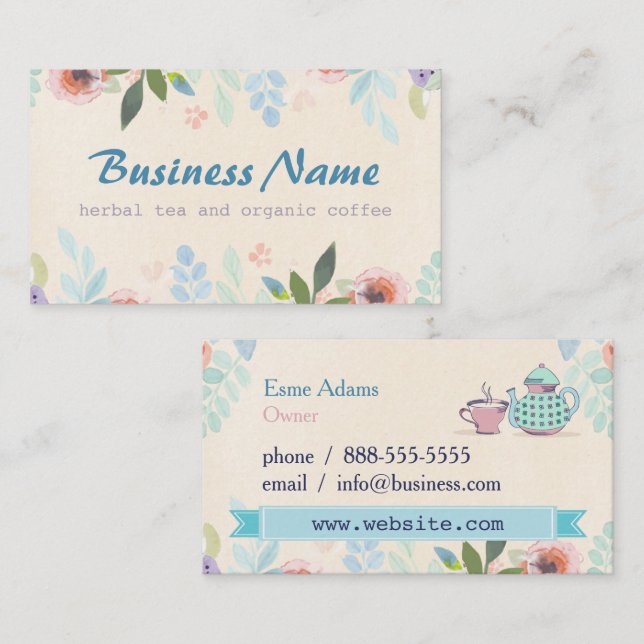 Tea Floral Cream Yellow Business Card (Front/Back)