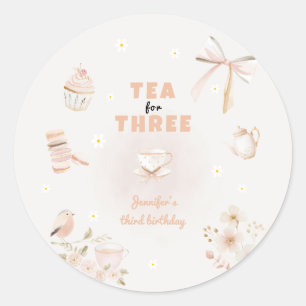 Tea for Three Birthday Invitation for Girls Classic Round Sticker