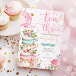 Tea For Three Birthday Party Pink Floral Tea Party Invitation<br><div class="desc">Tea For Three Birthday Party Pink Floral Tea Party Invitation 
All designs are © PIXEL PERFECTION PARTY LTD</div>