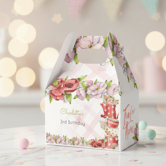 Tea for three, tea flowery birthday favor box (Creator Uploaded)
