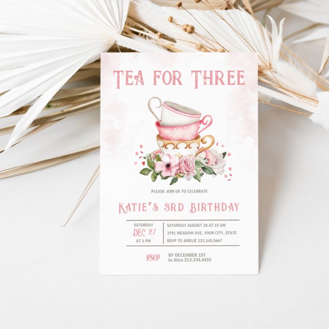 Tea For Three Teacups Theme Birthday Invitation (Creator Uploaded)