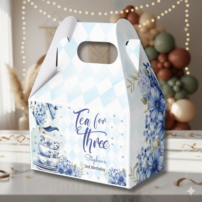 Tea for three, third birthday brunch for kids favor box (Creator Uploaded)