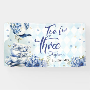 Tea for three, third birthday for kids banner