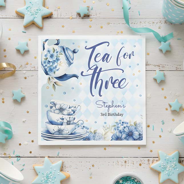 Tea for three, third birthday for kids napkin (Creator Uploaded)