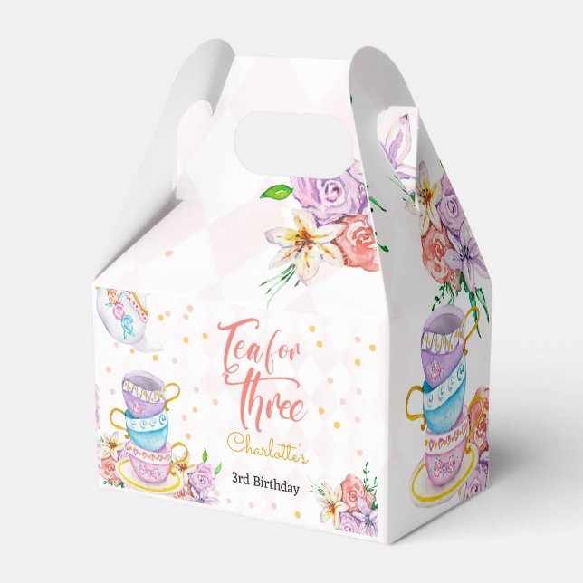 Tea for three, third tea birthday favor box (Front Side)