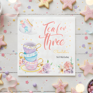 Tea for three, third tea birthday napkin