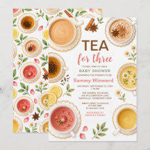 Tea for Three Watercolor Twins Baby Shower