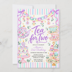 Tea for Two 2nd Birthday Tea Party Pastel Floral Invitation