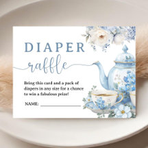 Tea for Two Baby Shower Boy Blue Diaper Raffle