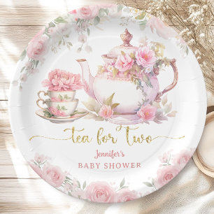 Tea for Two Baby Shower Tea Party Pink Floral Paper Plate