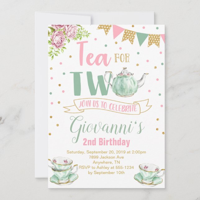 Tea for Two Birthday Party Invitation (Front)