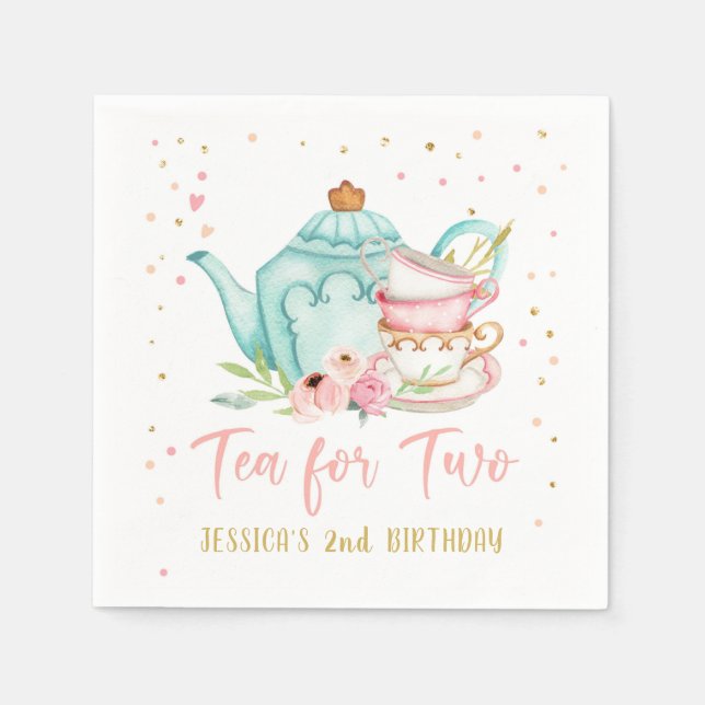 Tea for Two Birthday Party Tea Floral Girl Pink Napkin (Front)