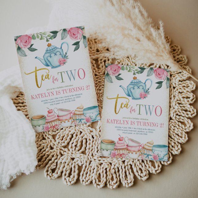 Tea for Two Floral 2nd Birthday Invitation (Creator Uploaded)