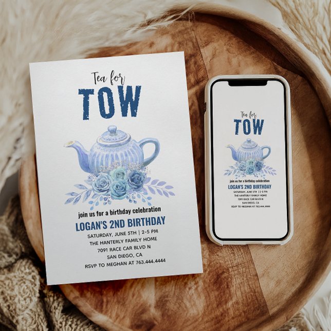Tea for Two – Floral 2nd Birthday Party photo Invitation (Creator Uploaded)